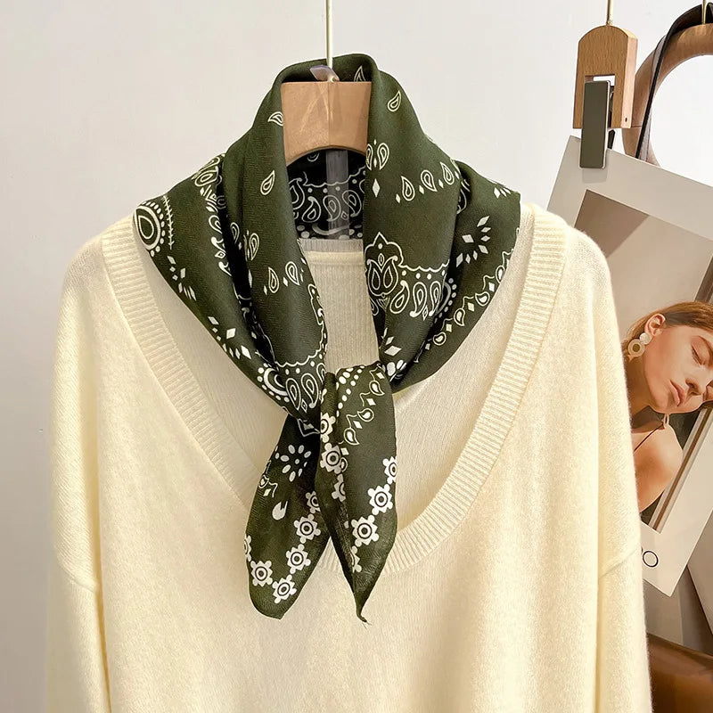 Spring/Summer 70cm Cashew Print Square Scarf Women’s Breathable Imitation Silk Bandanna Luxury Female Neckerchief Fashion Hijab Quick Pick Grocers